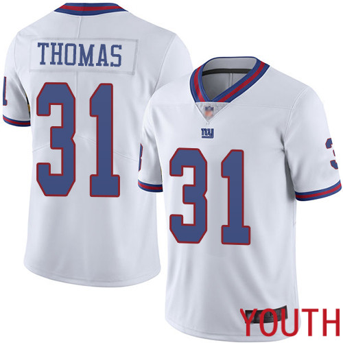 Youth New York Giants 31 Michael Thomas Limited White Rush Vapor Untouchable Football NFL Jersey